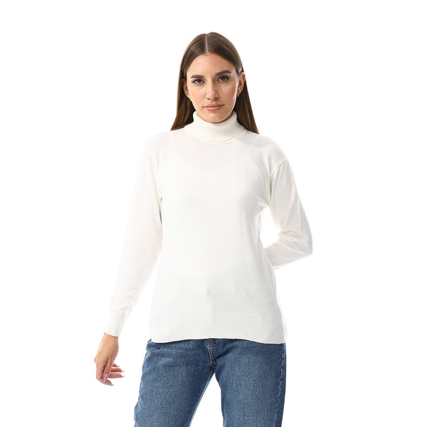 Turtle Neck Regular Fit Plain Top - Off White