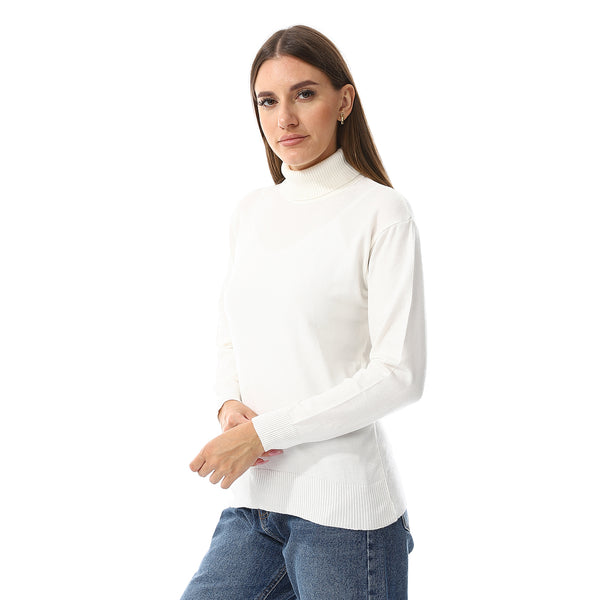Turtle Neck Regular Fit Plain Top - Off White