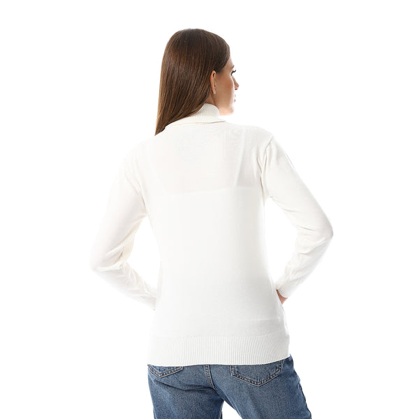 Turtle Neck Regular Fit Plain Top - Off White