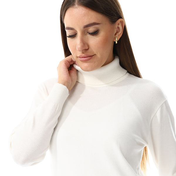 Turtle Neck Regular Fit Plain Top - Off White
