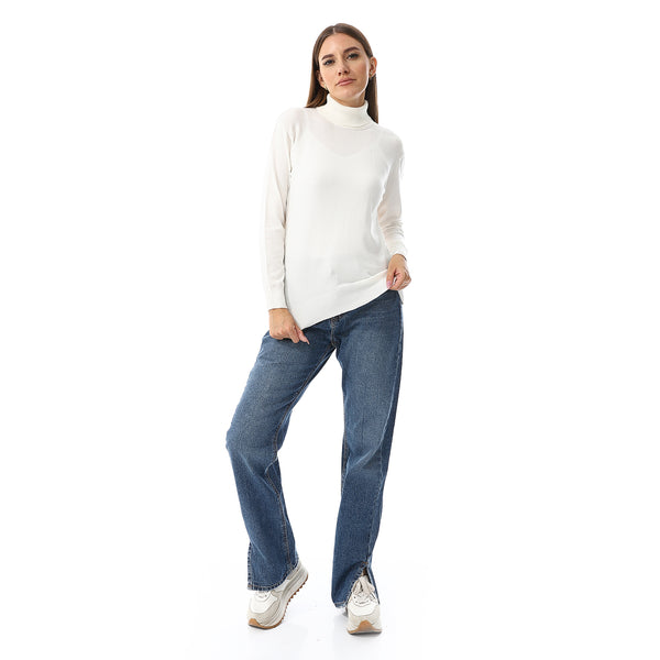 Turtle Neck Regular Fit Plain Top - Off White