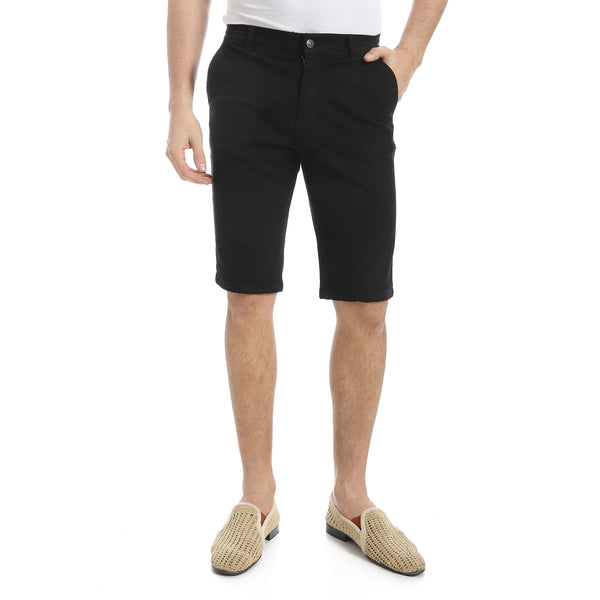 Black_Regular_Fit_Gabardine_Shorts