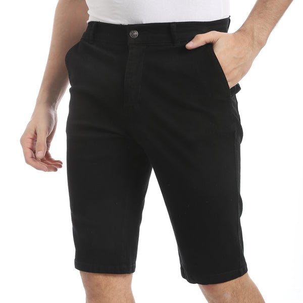 Black_Regular_Fit_Gabardine_Shorts