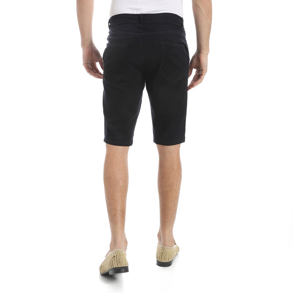 Blue_Black_Regular_Fit_Gabardine_Shorts