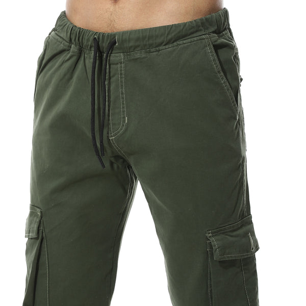 Cargo_Elastic_Waist_With_Drawstring_Pants_-_Olive