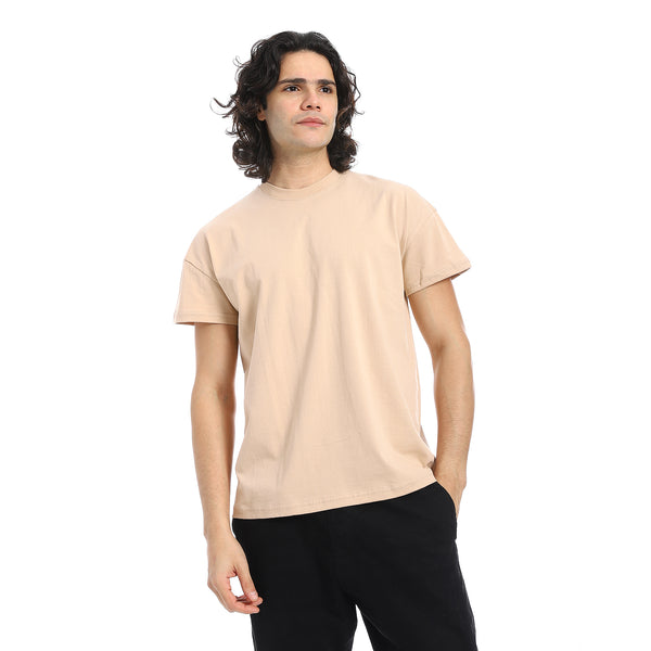 Beige_Crew_Neck_Short_Sleeves_T-Shirt