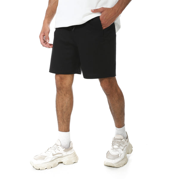 Black_Slash_Pockets_Elastic_Waist_Shorts-Black