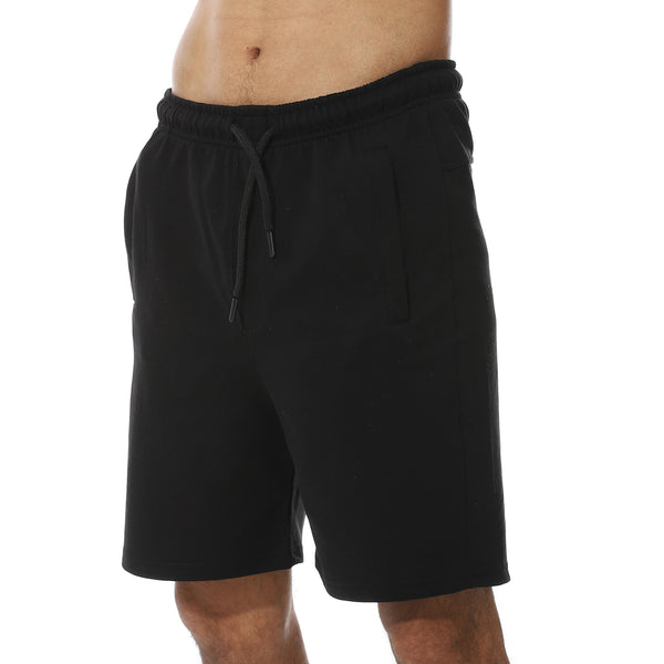 Black_Slash_Pockets_Elastic_Waist_Shorts-Black
