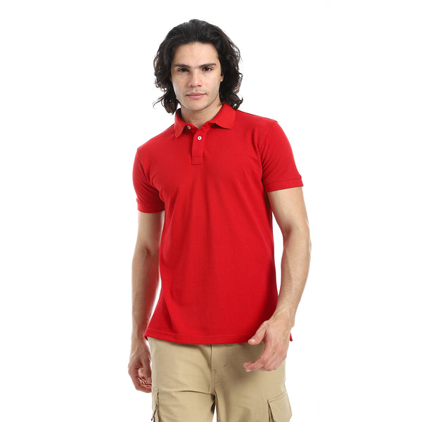 Pique_Pattern_Short_Sleeves_Red_Polo_Shirt