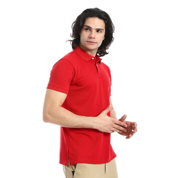 Pique_Pattern_Short_Sleeves_Red_Polo_Shirt
