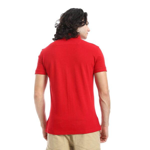 Pique_Pattern_Short_Sleeves_Red_Polo_Shirt
