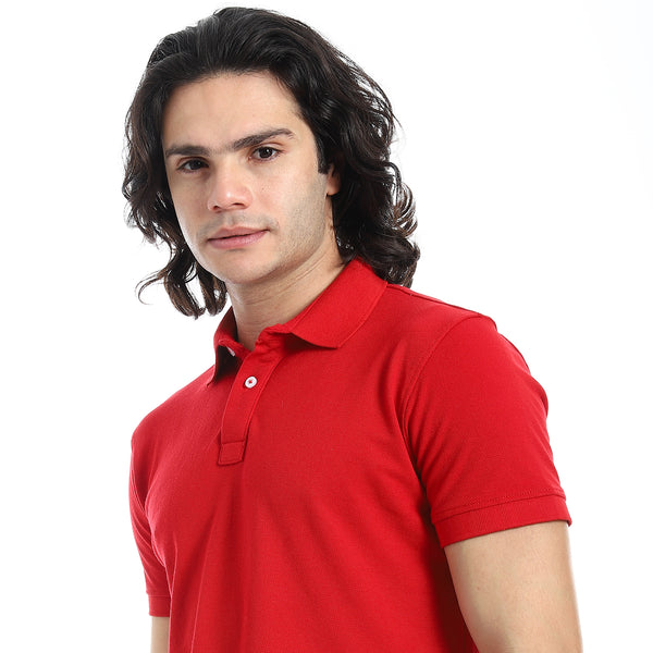 Pique_Pattern_Short_Sleeves_Red_Polo_Shirt