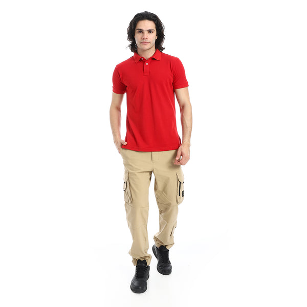 Pique_Pattern_Short_Sleeves_Red_Polo_Shirt