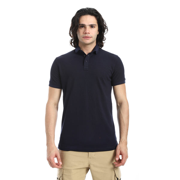 Pique_Pattern_Short_Sleeves_Navy_Blue_Polo_Shirt