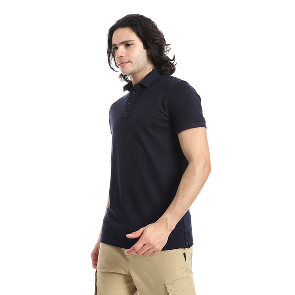 Pique_Pattern_Short_Sleeves_Navy_Blue_Polo_Shirt