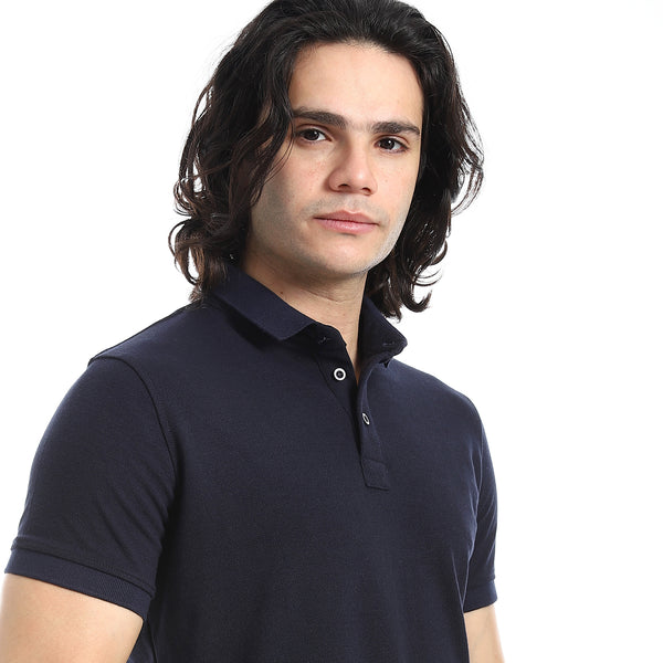 Pique_Pattern_Short_Sleeves_Navy_Blue_Polo_Shirt