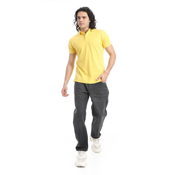 Turn_Down_Collar_Pique_Yellow_Polo_Shirt