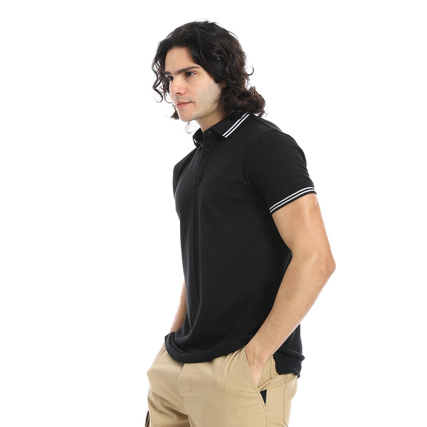 Elite_Stripe_Pique_Polo_Shirt_-_Black