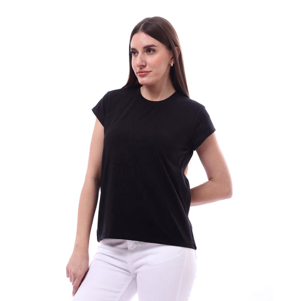 Woman_Solid_Tee_with_Half_Sleeves_-_Black