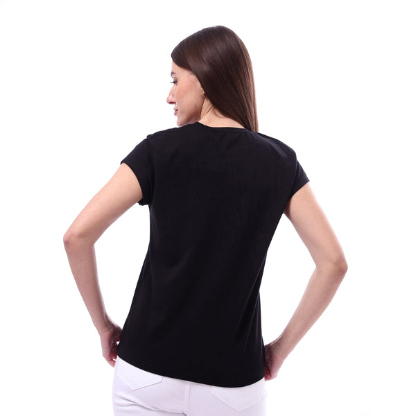 Woman_Solid_Tee_with_Half_Sleeves_-_Black