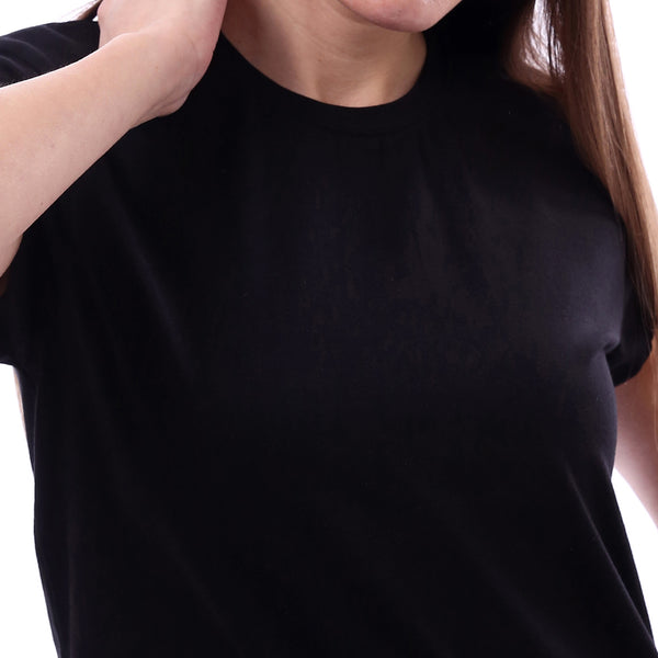 Woman_Solid_Tee_with_Half_Sleeves_-_Black