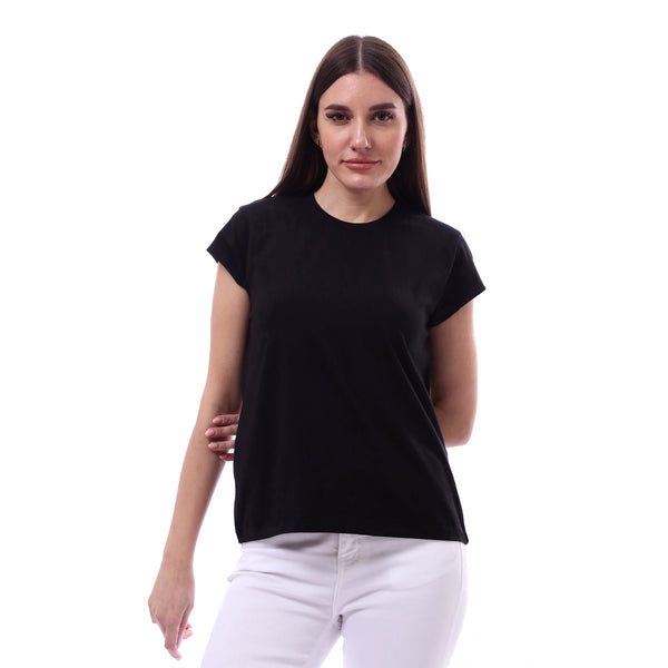 Woman_Solid_Tee_with_Half_Sleeves_-_Black