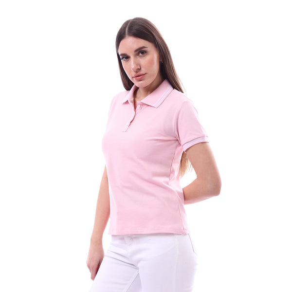 Woman_Turn_Down_Collar_Solid_Polo_Shirt_-_Rose