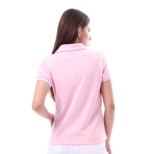 Woman_Turn_Down_Collar_Solid_Polo_Shirt_-_Rose