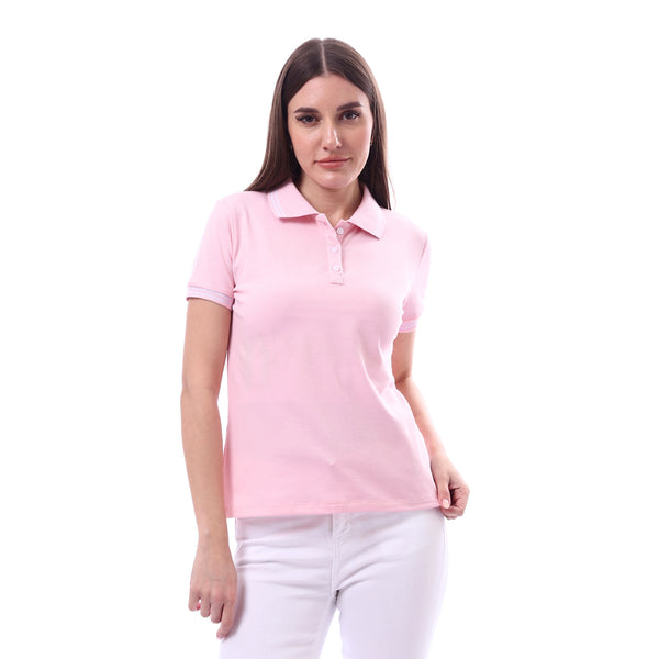 Woman_Turn_Down_Collar_Solid_Polo_Shirt_-_Rose