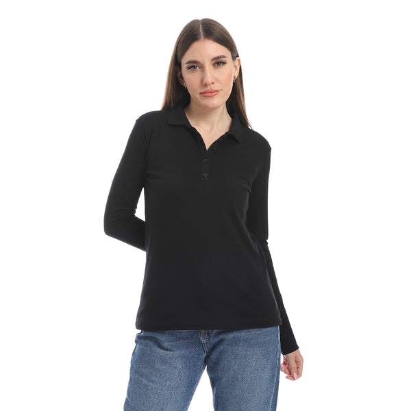 Pique_Patterned_Black_Polo_Shirt