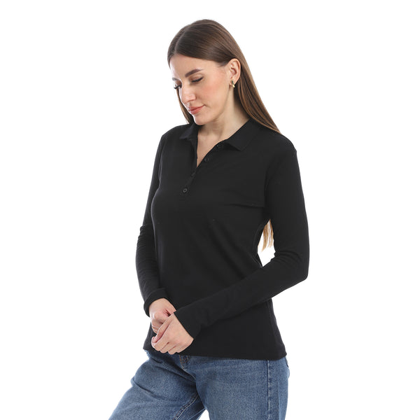 Pique_Patterned_Black_Polo_Shirt