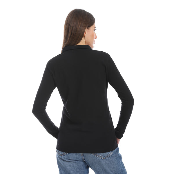 Pique_Patterned_Black_Polo_Shirt