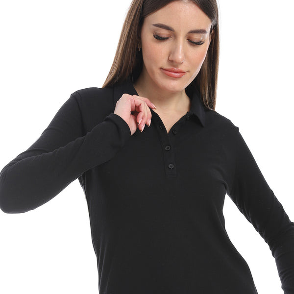 Pique_Patterned_Black_Polo_Shirt