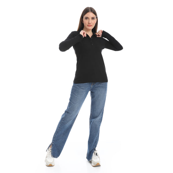 Pique_Patterned_Black_Polo_Shirt