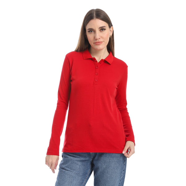 Pique_Patterned_Red_Polo_Shirt