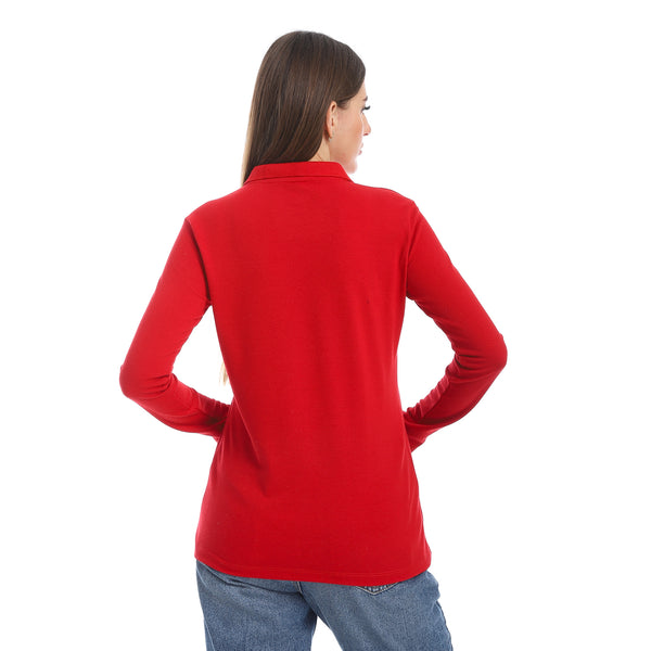 Pique_Patterned_Red_Polo_Shirt