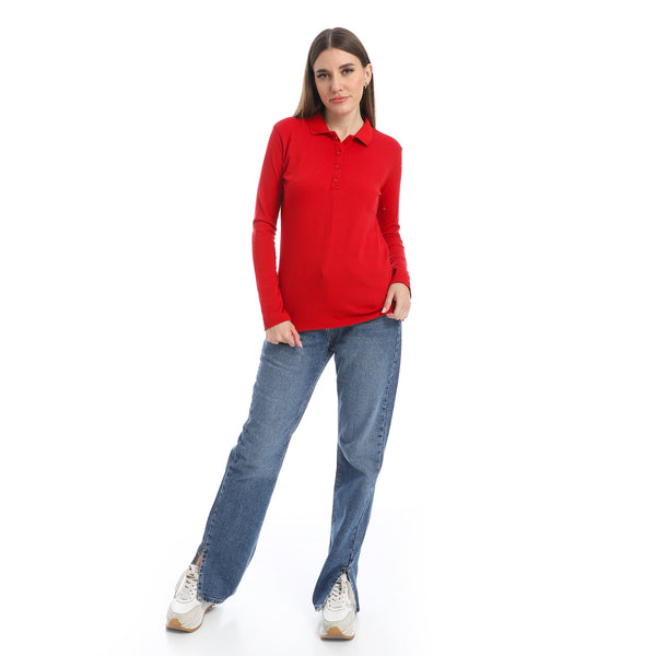 Pique_Patterned_Red_Polo_Shirt