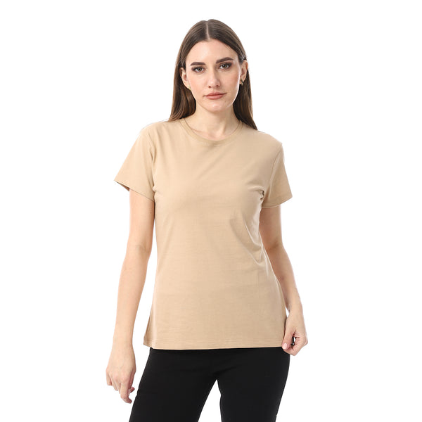 Beige_Plain_Cotton_Short_Sleeves_T-Shirt