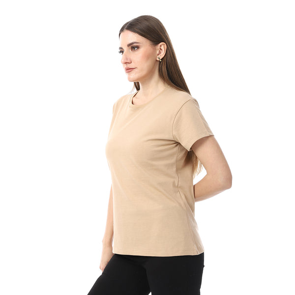 Beige_Plain_Cotton_Short_Sleeves_T-Shirt
