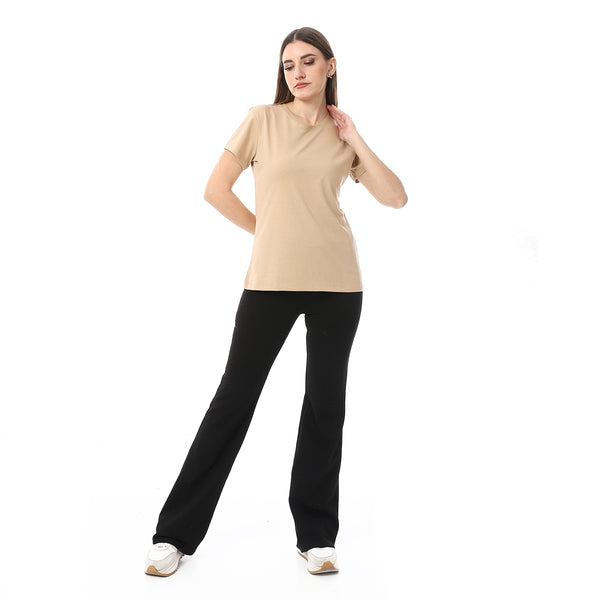 Beige_Plain_Cotton_Short_Sleeves_T-Shirt