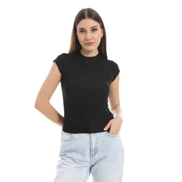 Cap_Sleeves_Crew_Neck_Black_Top