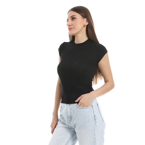 Cap_Sleeves_Crew_Neck_Black_Top