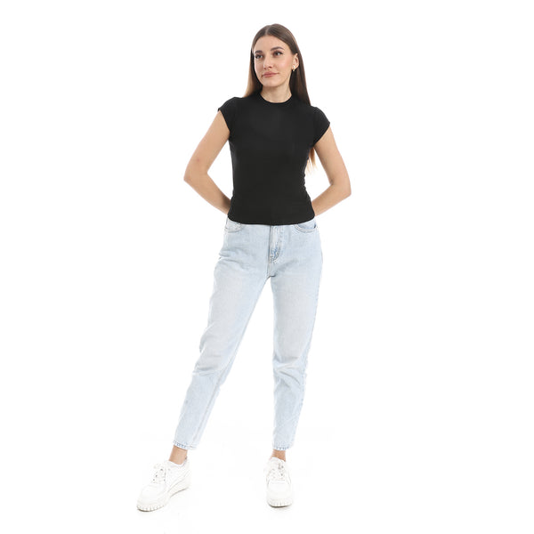 Cap_Sleeves_Crew_Neck_Black_Top
