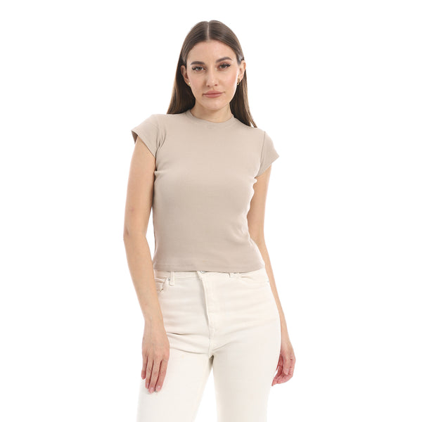 Cap_Sleeves_Crew_Neck_Beige_Top