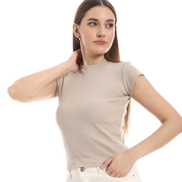 Cap_Sleeves_Crew_Neck_Beige_Top
