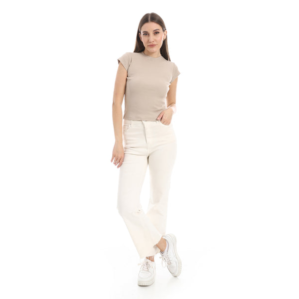 Cap_Sleeves_Crew_Neck_Beige_Top