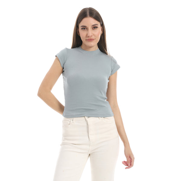 Cap_Sleeves_Crew_Neck_Greyish_Green_Top