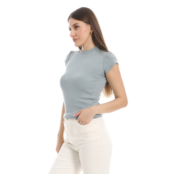 Cap_Sleeves_Crew_Neck_Greyish_Green_Top