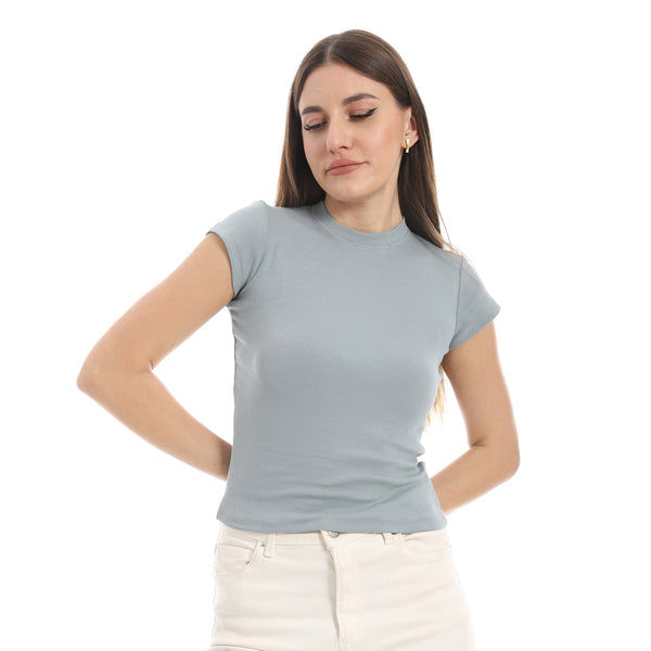 Cap_Sleeves_Crew_Neck_Greyish_Green_Top