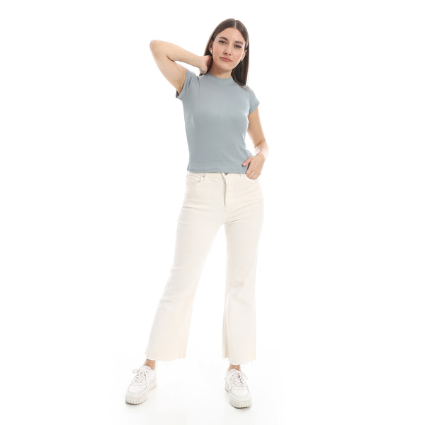 Cap_Sleeves_Crew_Neck_Greyish_Green_Top